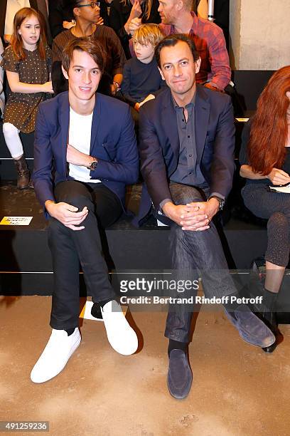 Alexandre Arnault and Chairman and Chief Executive of LVMH Fashion Group Pierre-Yves Roussel attend the Celine show as part of the Paris Fashion Week...
