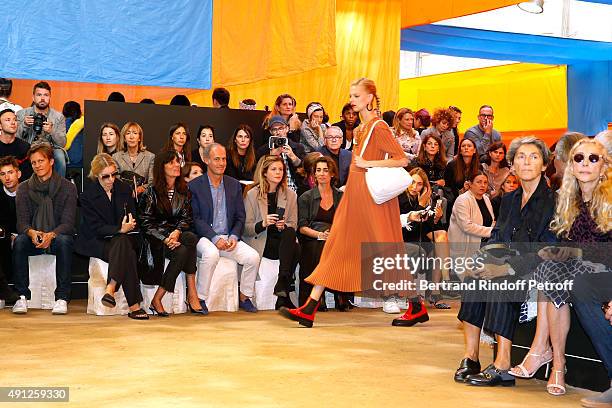 Staf of Vogue France and Vanity Fair attend the Celine show as part of the Paris Fashion Week Womenswear Spring/Summer 2016 on October 4, 2015 in...