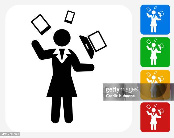 businesswoman communication technology icon flat graphic design - woman juggling stock illustrations