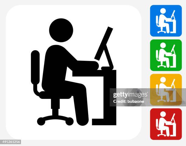 businessman working icon flat graphic design - man typing stock illustrations