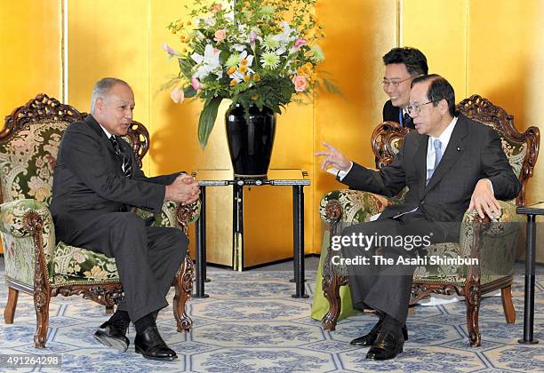 Egyptian Foreign Minister Ahmed Aboul Gheit and Japanese Prime Minister Yasuo Fukuda talk during their meeting on the sidelines of the Tokyo...