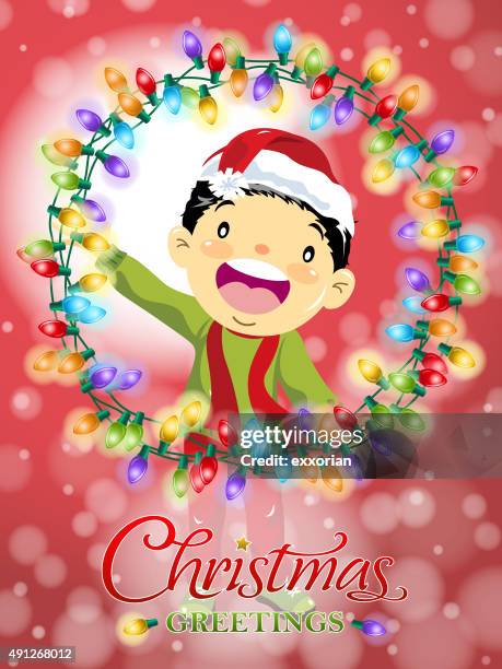 child loves christmas lights - japanese greeting stock illustrations