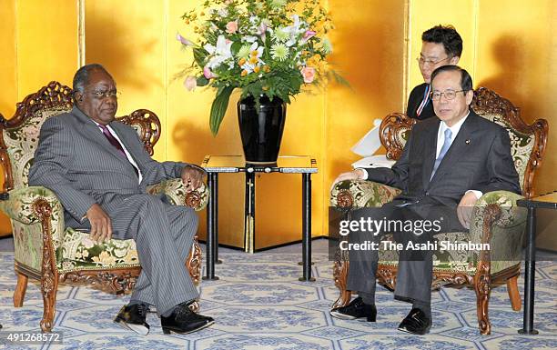 Namibia President Hifikepunye Pohamba and Japanese Prime Minister Yasuo Fukuda talk during their meeting on the sidelines of the Tokyo International...