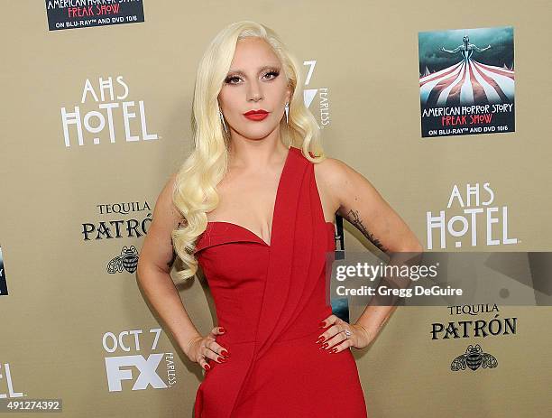 Actress/singer Lady Gaga arrives at the premiere screening of FX's "American Horror Story: Hotel" at Regal Cinemas L.A. Live on October 3, 2015 in...