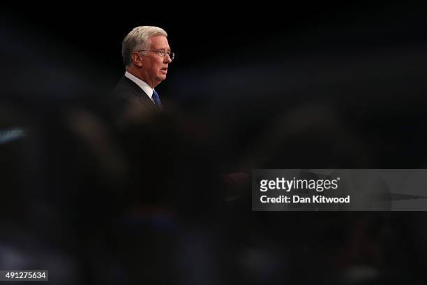 British Defence Secretary Michael Fallon speaks during day one of the Conservative Party Conference on October 4, 2015 in Manchester, England. Up to...
