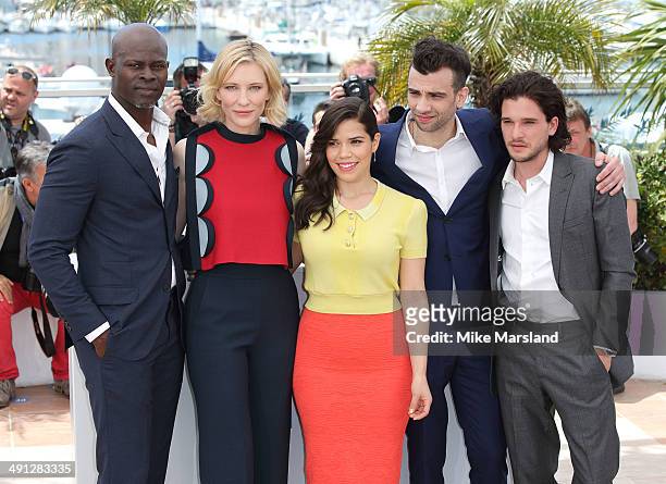 Djimon Hounsou, Cate Blanchett, America Ferrera, Jay Baruchel and Kit Harington attend the "How To Train Your Dragon 2" photocall at the 67th Annual...