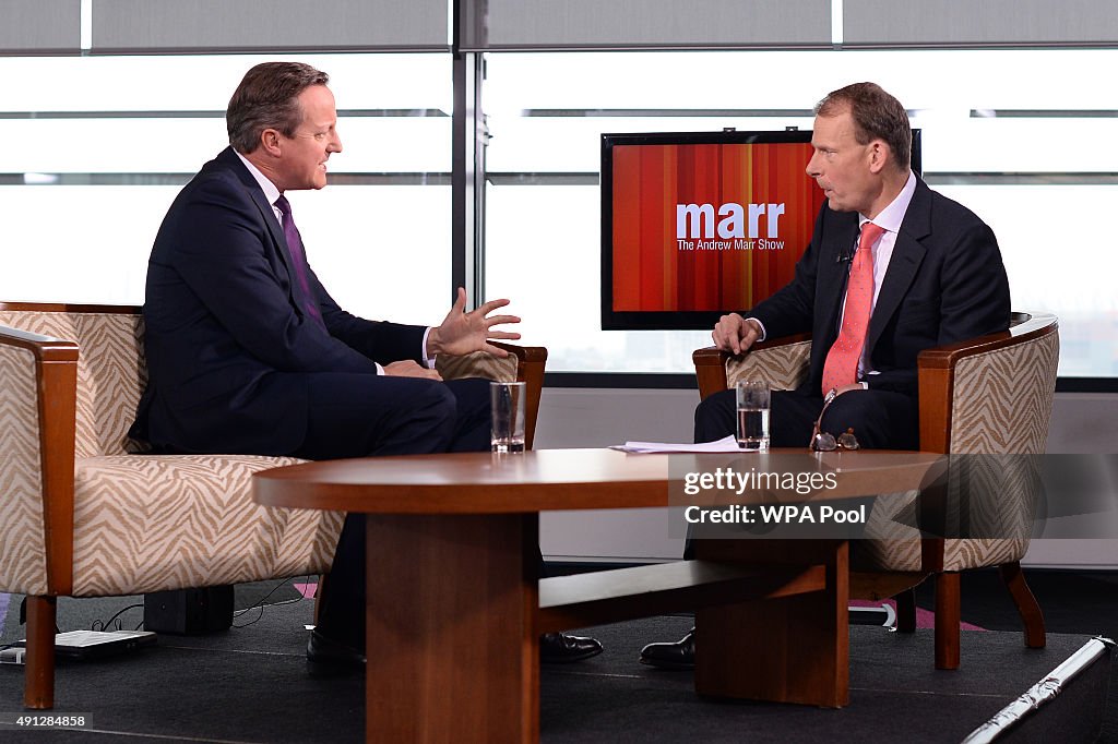 British Prime Minister David Cameron Appears On The Andrew Marr Show