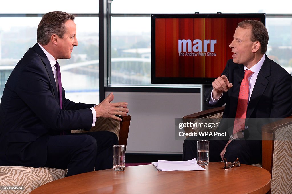 British Prime Minister David Cameron Appears On The Andrew Marr Show