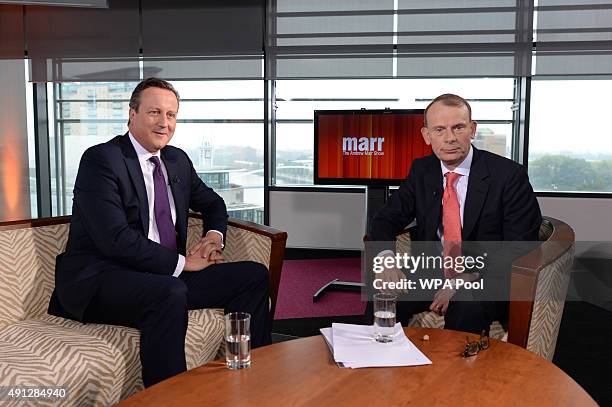 Prime Minister David Cameron is interviewed by Andrew Marr on his BBC1 current affairs programme at Media City before the start of the Conservative...