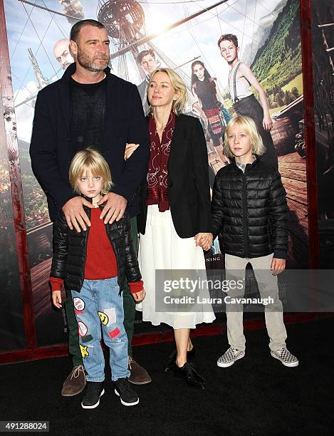 Liev Schreiber, Naomi Watts and children Samuel Schreiber and Alexander Schreiber attend the "Pan" New York Premiere - Outside Arrivals at Ziegfeld...