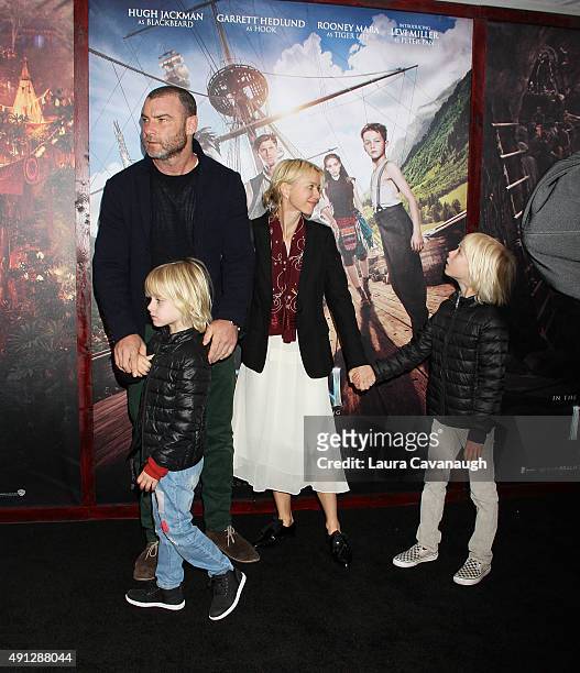 Liev Schreiber, Naomi Watts and children Samuel Schreiber and Alexander Schreiber attend the "Pan" New York Premiere - Outside Arrivals at Ziegfeld...