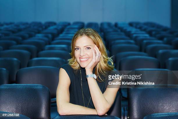 Actress Tricia Helfer poses for a photograph during Comic Con Russia 2015 on October, 4 in Crocus Expo Exhibition Center in Moscow, Russia.