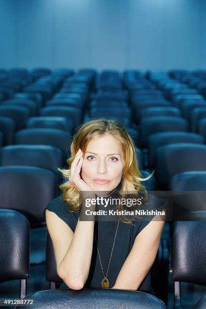 Actress Tricia Helfer poses for a photograph during Comic Con Russia 2015 on October, 4 in Crocus Expo Exhibition Center in Moscow, Russia.