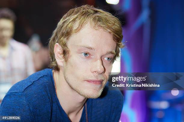 Actor Alfie Allen speaks on stage during Comic Con Russia 2015 on October, 4 in Crocus Expo Exhibition Center in Moscow, Russia.