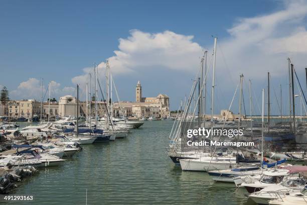 the port and the cathedral on the background - bari stockfoto's en -beelden