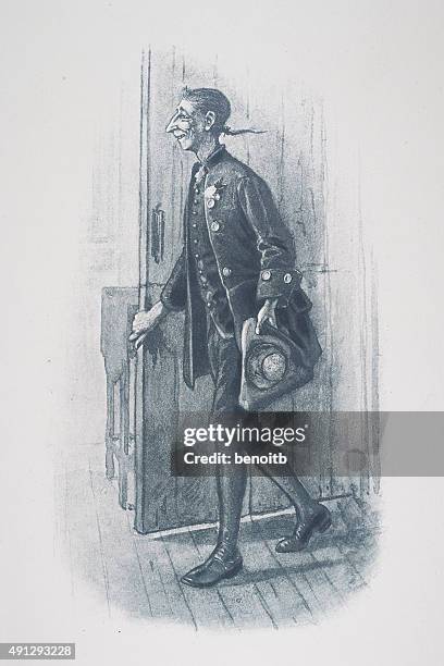 ichabod crane - man walking through door stock illustrations