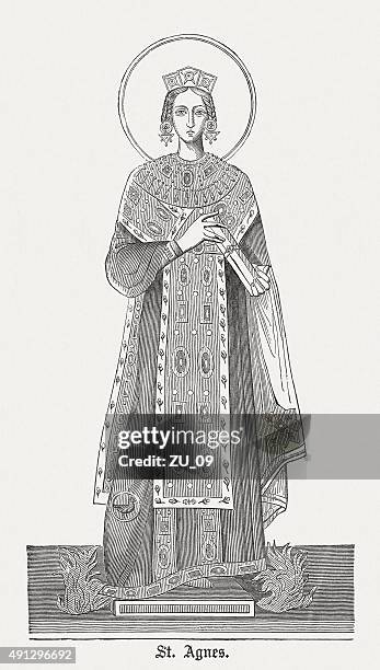 ilustraciones, imágenes clip art, dibujos animados e iconos de stock de agnes de roma (3th siglo), publicado en 1878 - mosaico fotos