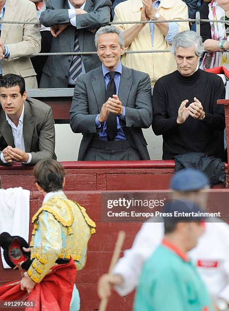 Adolfo Suarez Illana and Javier Suarez Illana attend bullfighting performance for San Isidro festivities at Las Ventas Bullring on May 14, 2014 in...