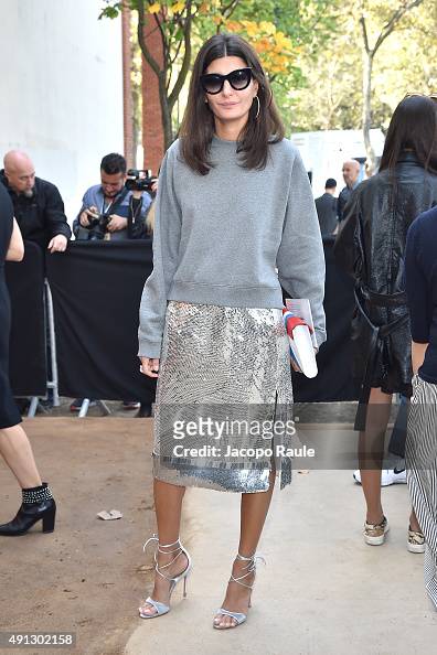 Giovanna Battaglia is seen arriving at Celine Fashion Show during the ...