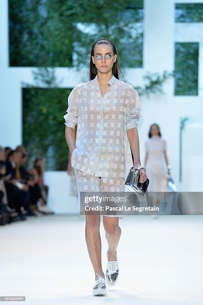 Paris Ii Model A model walks the runway during the Akris show as part of the Paris ...
