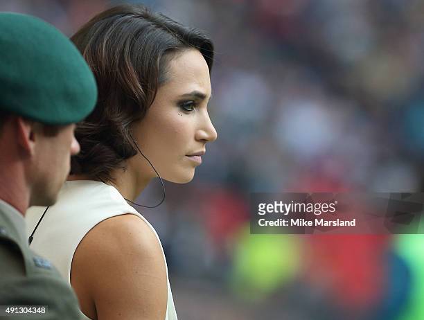 Laura Wright attends at the annual NFL International fixture as the New York Jets compete against the Miami Dolphins at Wembley Stadium on October 4,...