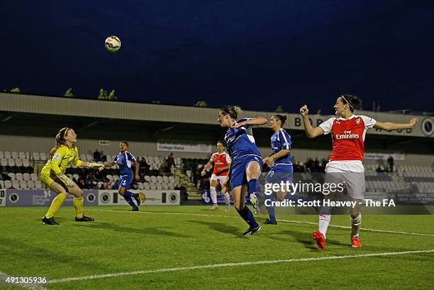 Natalia Pablos Sanchon of Arsenal scores their first goal during the WSL match between Arsenal Ladies FC and Birmingham City Ladies at Meadow Park on...