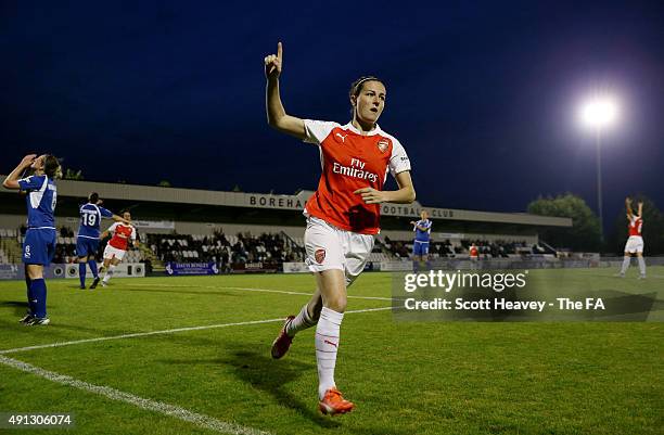 Natalia Pablos Sanchon of Arsenal celebrates after scoring their first goal during the WSL match between Arsenal Ladies FC and Birmingham City Ladies...