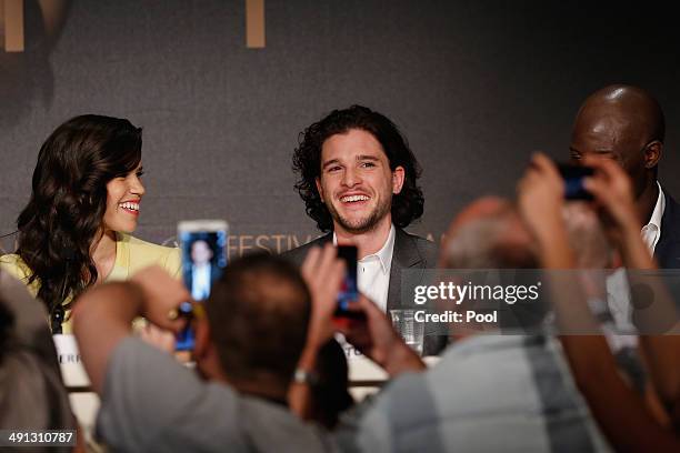 Actors America Ferrera, Kit Harington and Djimon Hounsou attend the "How To Train Your Dragon 2" press conference during the 67th Annual Cannes Film...