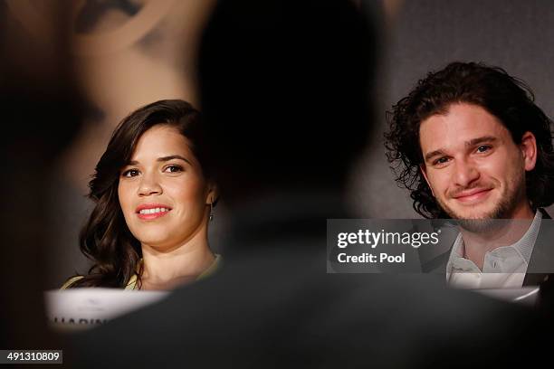 Actors America Ferrera and Kit Harington attend the "How To Train Your Dragon 2" press conference during the 67th Annual Cannes Film Festival on May...