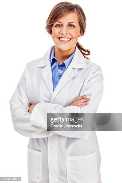 junge medizinische professionellen - nurse and portrait and white background and smiling and female and looking at camera stock-fotos und bilder