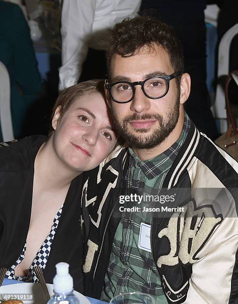 Actress/writer Lena Dunham and musician Jack Antonoff attend The Rape Foundation's annual brunch at Greenacres, The Private Estate of Ron Burkle on...
