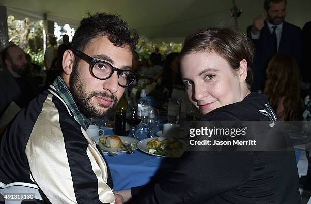 Musician Jack Antonoff and actress/writer Lena Dunham attend The Rape Foundation's annual brunch at Greenacres, The Private Estate of Ron Burkle on...