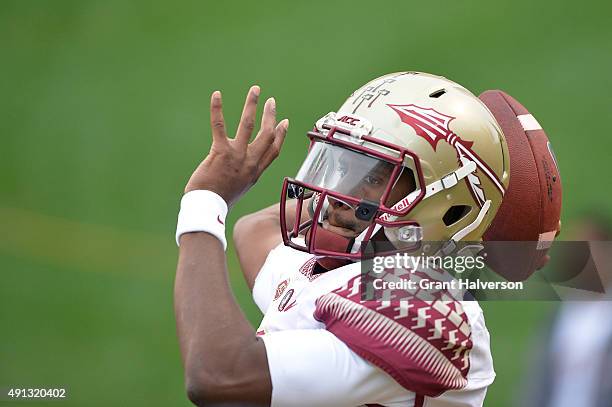 Everett Golson of the Florida State Seminoles against the Wake Forest Demon Deacons during their game at BB&T Field on October 3, 2015 in Winston...