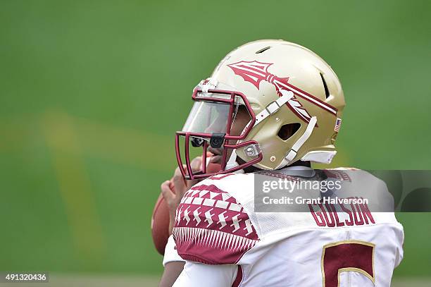 Everett Golson of the Florida State Seminoles against the Wake Forest Demon Deacons during their game at BB&T Field on October 3, 2015 in Winston...