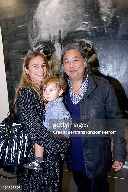 Victoire de Pourtales, her son and Artist Yan Pei Ming attend the 'Picasso Mania' : Press Preview. Held at Grand Palais on October 4, 2015 in Paris,...