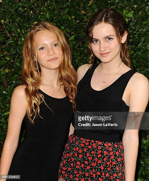 Iris Apatow and Maude Apatow attend the Rape Foundation's annual brunch at Greenacres, The Private Estate of Ron Burkle on October 4, 2015 in Beverly...