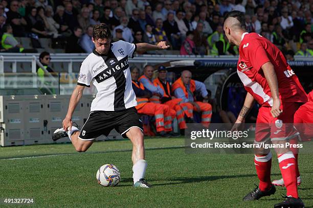 Lorenzo Adorni of Parma in action durnig the Serie D match between Parma Calcio 1913 and Correggese Calcio 1948 ARL at Stadio Ennio Tardini on...