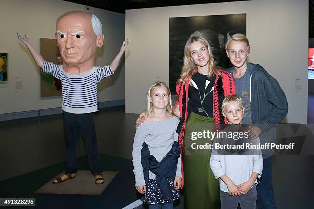 Natalia Vodianova with her children Viktor, Neva and Lucas Alexander attend the 'Picasso Mania' : Press Preview. Held at Grand Palais on October 4,...