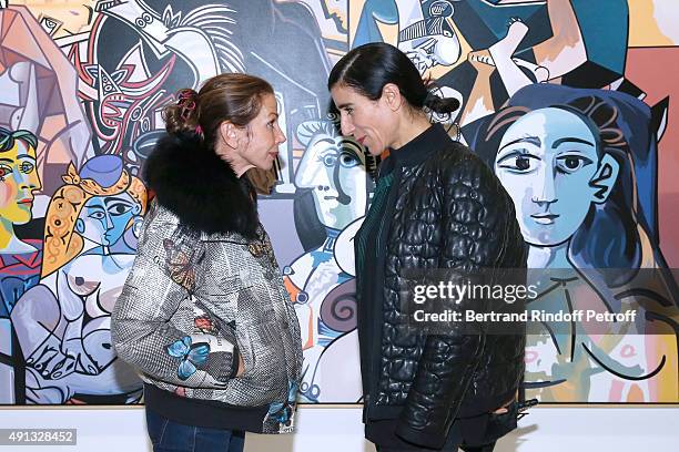 Actress Victoria Abril and Choreographer Blanca Li attend the 'Picasso Mania' : Press Preview. Held at Grand Palais on October 4, 2015 in Paris,...