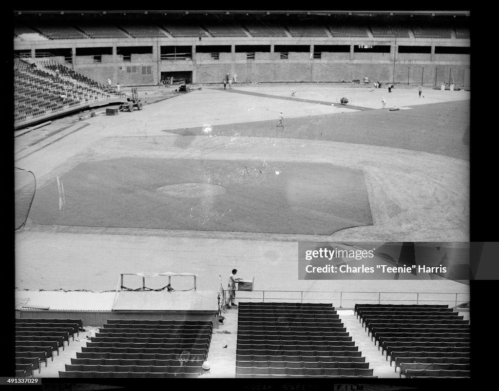 Three Rivers Stadium with baseball diamond under construction,... News ...