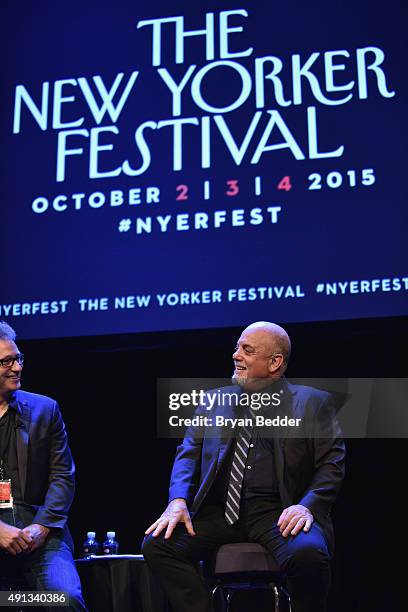 Staff writer for The New Yorker Nick Paumgarten and musician Billy Joel speak onstage at the New Yorker Festival 2015 - Billy Joel Talks With Nick...