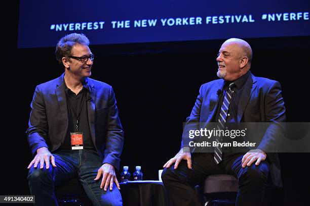 Staff writer for The New Yorker Nick Paumgarten and musician Billy Joel speak onstage at the New Yorker Festival 2015 - Billy Joel Talks With Nick...