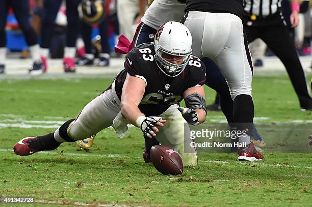 Center Lyle Sendlein of the Arizona Cardinals falls on a loose ball during the second half of the NFL game against the St Louis Rams at University of...