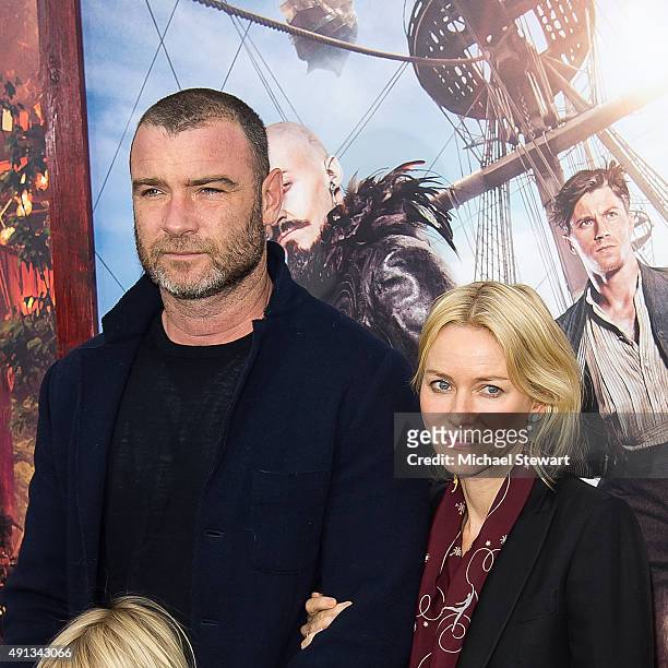 Actors Liev Schreiber and Naomi Watts attend the "Pan" New York premiere at Ziegfeld Theater on October 4, 2015 in New York City.