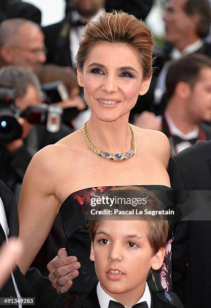 Clotilde Courau and Enzo Tomasini attend the "How To Train Your Dragon 2" premiere during the 67th Annual Cannes Film Festival on May 16, 2014 in...