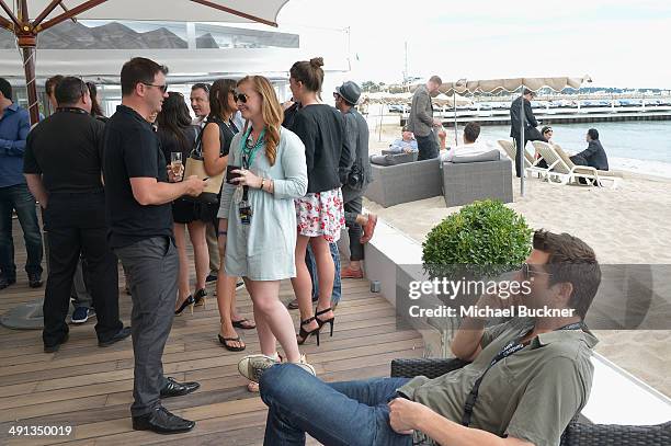 General view of the atmosphere at Deadline's Cocktails on the Croisette in partnership with AmericanExpress and Film Fraternity at La Gold Plage on...