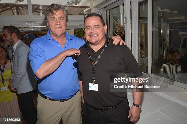 Tom Bernard and Mike Fleming attend Deadline's Cocktails on the Croisette in partnership with AmericanExpress and Film Fraternity at La Gold Plage on...