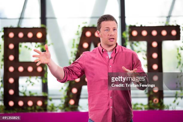 Jamie Oliver broadcasts a live cooking class from City Hall to school children across the globe as part of the third annual Food Revolution Day on...