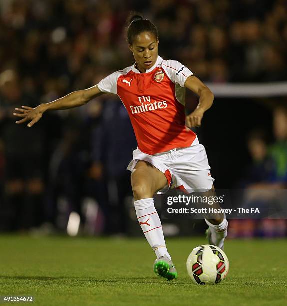 Rachel Yankey of Arsenal during the WSL match between Arsenal Ladies FC and Birmingham City Ladies at Meadow Park on October 4, 2015 in Borehamwood,...