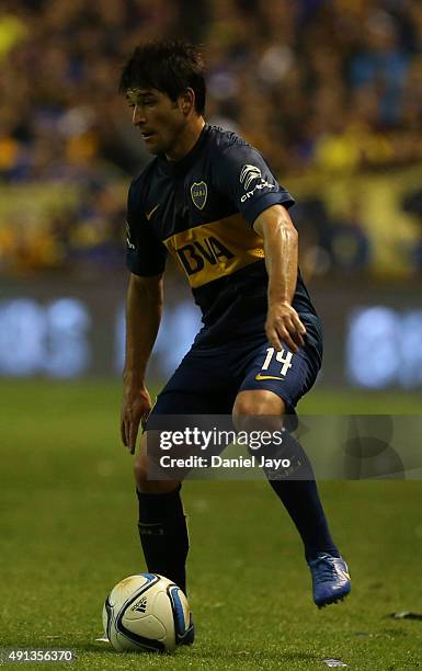 Nicolas Lodeiro, of Boca Juniors, plays the ball during a match between Boca Juniors and Crucero del Norte as part of 27th round of Torneo Primera...
